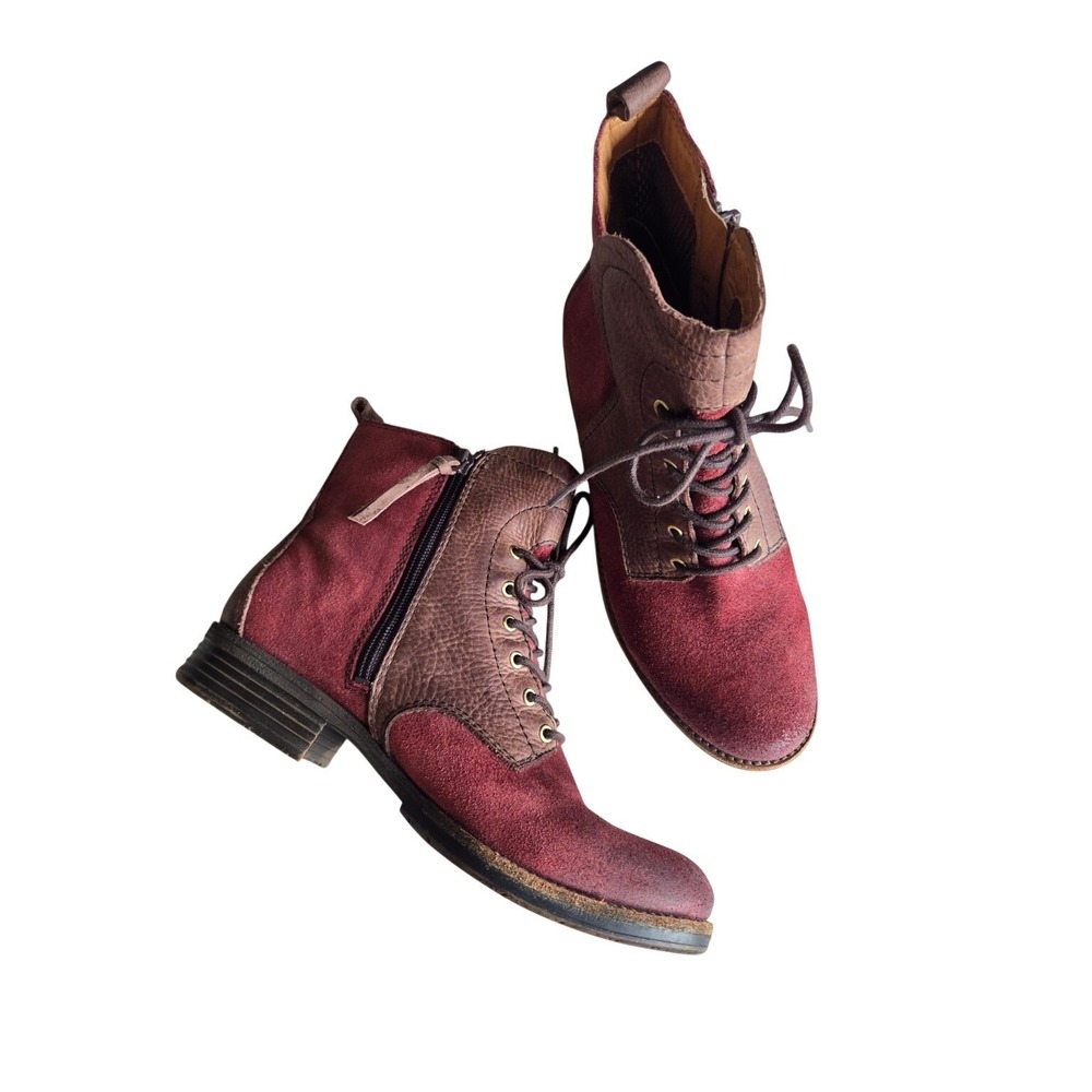 Naya Agave Burgundy Brown Leather Suede Lace Up Ankle Boots Sz 7.5 Boho Combat